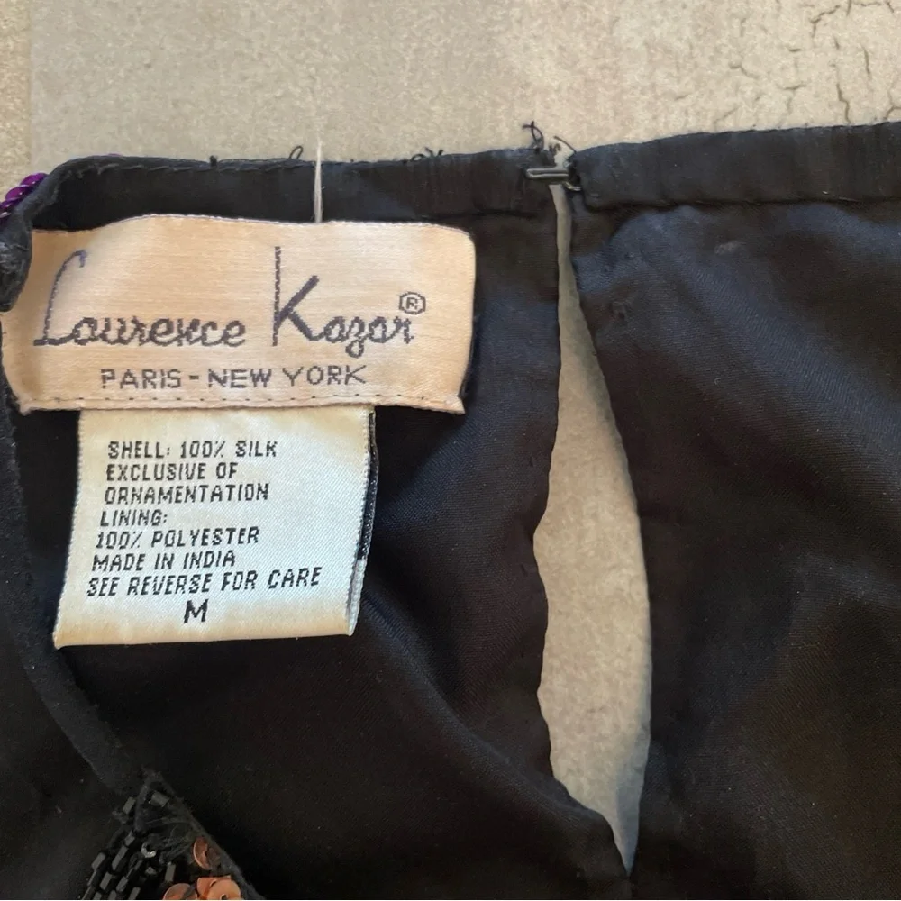 VTG Laurence Kazar Silk Multicolor Sequin Beaded Halter Top Medium 80's - Picture 5 of 15